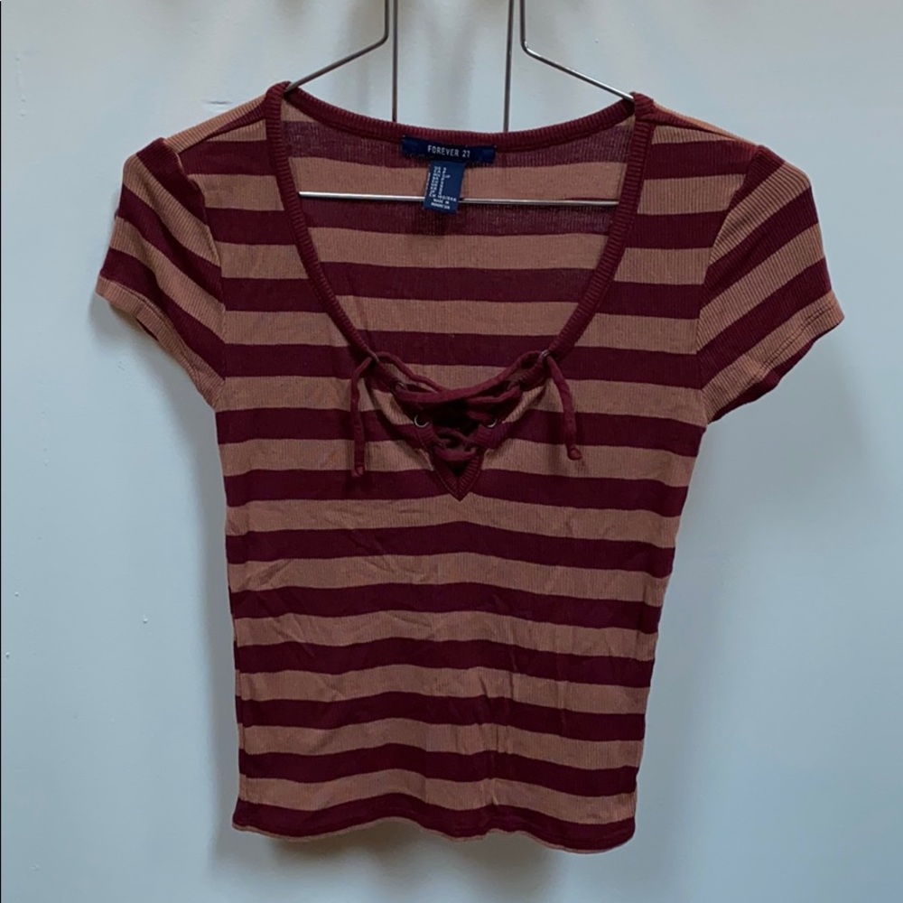 Forever 21 Lace Up Striped Top